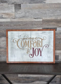 "Comfort & Joy" Distressed Wood Wall Art with Cherry Frame